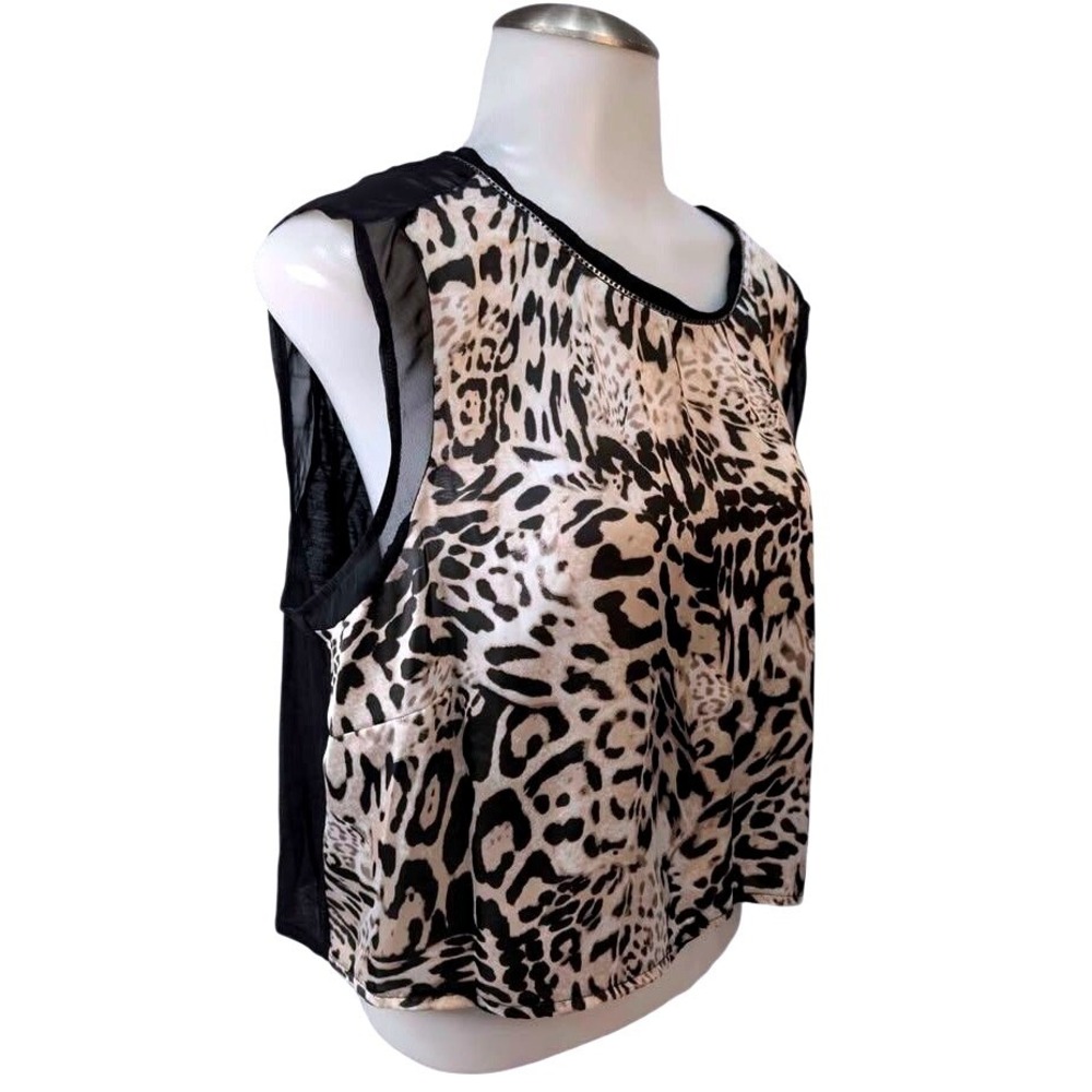 Jennifer Lopez ~ Leppard Print Mixed-Media Sleeveless Crop Top ~ Women's Size XL